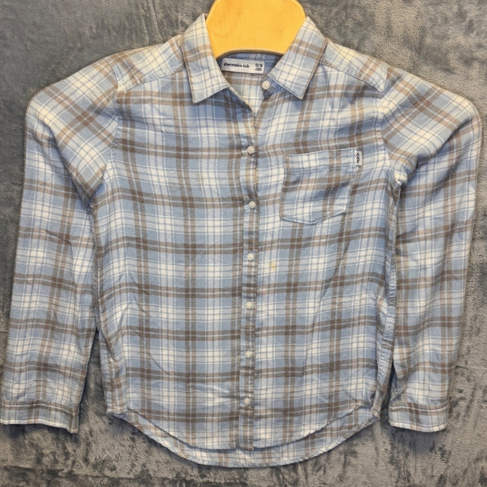 2168 | Abercrombie Kids Plaid Flannel Button Down Shirt Blue Youth 13/14